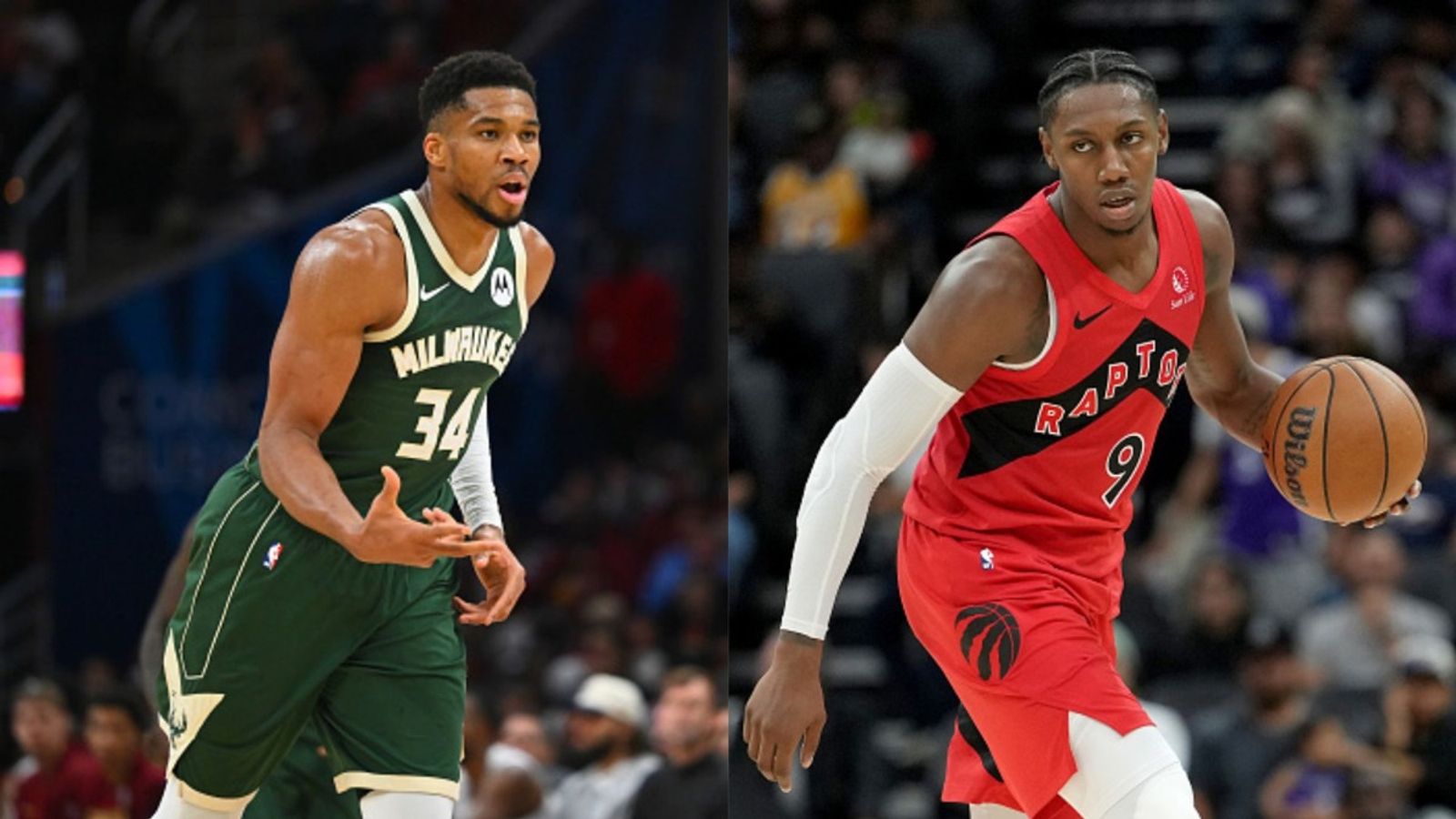 Bucks vs Raptors schedule: Date, time, live stream, and more on the NBA 2025-26 season Giannis Antetokounmpo, R.J. Barrett in the frame (Images via Getty)