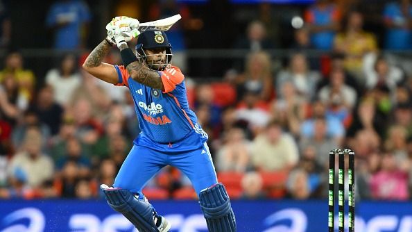 Suryakumar Yadav of India plays a shot during game four of the T20 International Series between Australia and India at People First Stadium on November 06, 2025 Suryakumar Yadav of India plays a shot during game four of the T20 International Series between Australia and India at People First Stadium on November 06, 2025