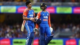Shubman Gill and Abhishek Sharma of India leave the field due to a severe weather warning during game five of the T20 International series between Australia and India at The Gabba Shubman Gill and Abhishek Sharma of India leave the field due to a severe weather warning during game five of the T20 International series between Australia and India at The Gabba