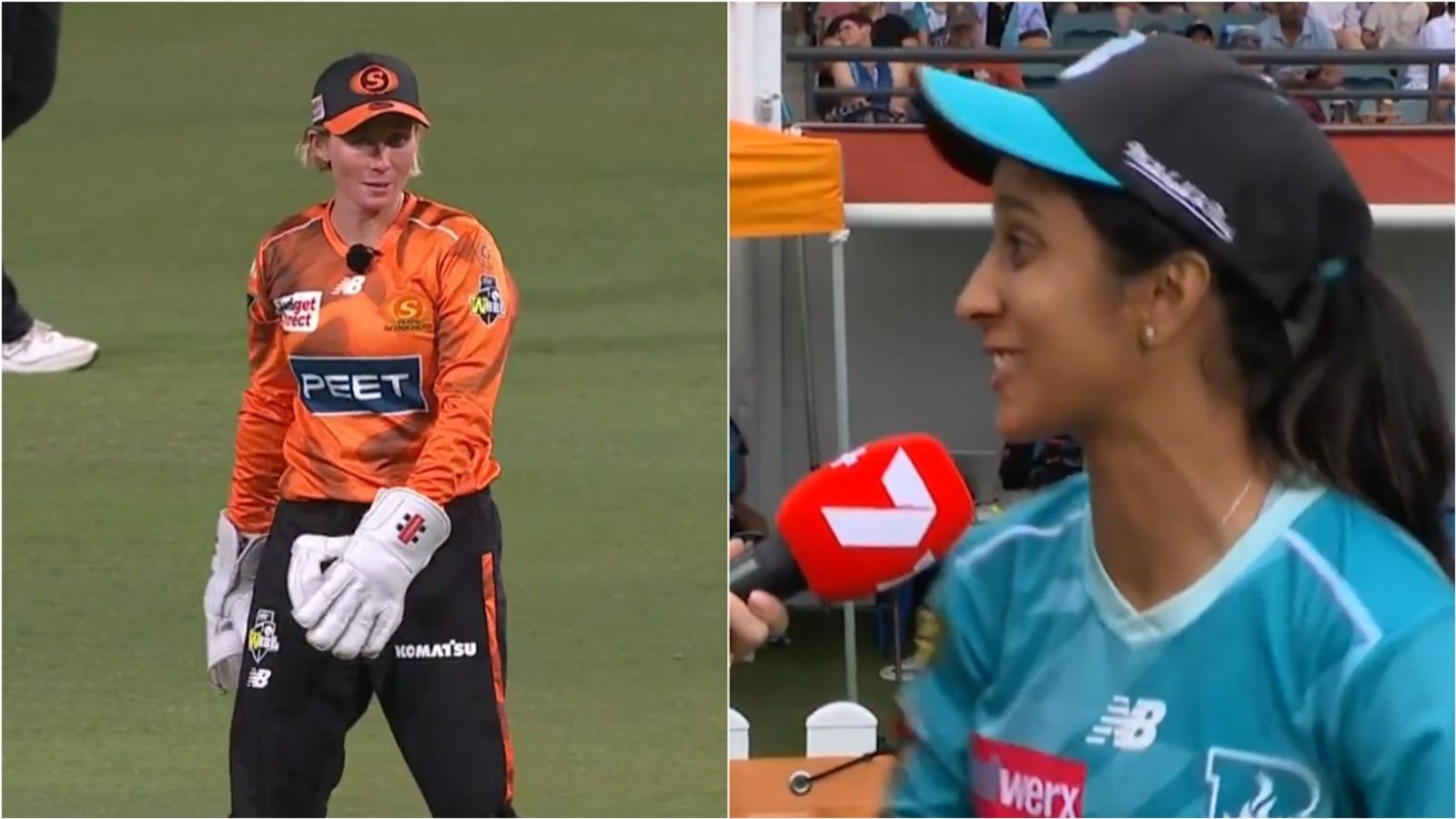 'Thankfully, immigration let...': AUS batter Beth Mooney responds to Jemimah Rodrigues' 'I wasn't sure if Australia would allow me to cross the border' Perth Scorchers' Beth Mooney, Brisbane Heat's Jemimah Rodrigues talk to the broadcasters.