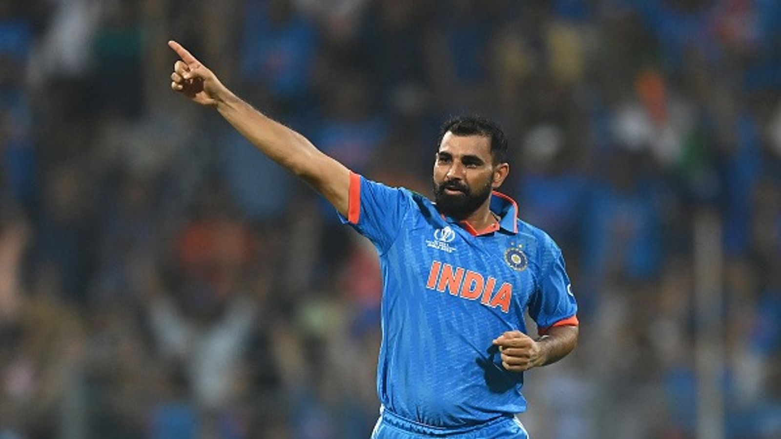 'Don't see any reason why he can’t keep playing Test matches...': Sourav Ganguly wants Mohammed Shami to 'play for India across formats' : Mohammed Shami of India celebrates the wicket of Angelo Matthews of Sri Lanka during the ICC Men's Cricket World Cup India 2023 between India and Sri Lanka
