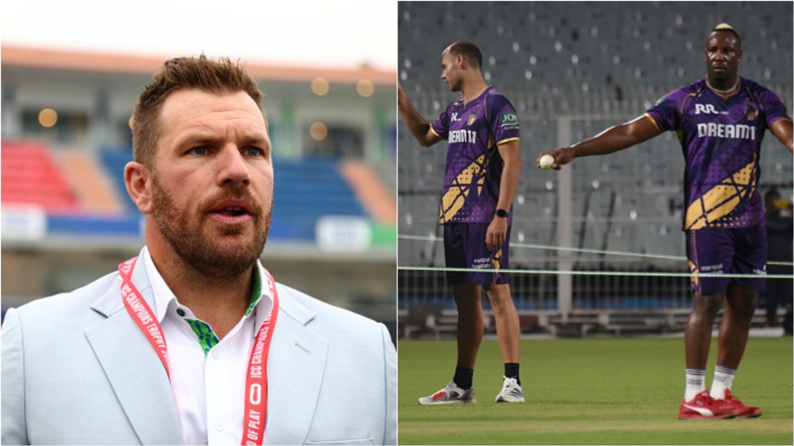 Aaron Finch wants KKR to release 4 players including Andre Russell but hopes they retain Aussie left-arm pacer who replaced Mitchell Starc Former Australia captain Aaron Finch; KKR's Spencer Johnson and Andre Russell during a training session.