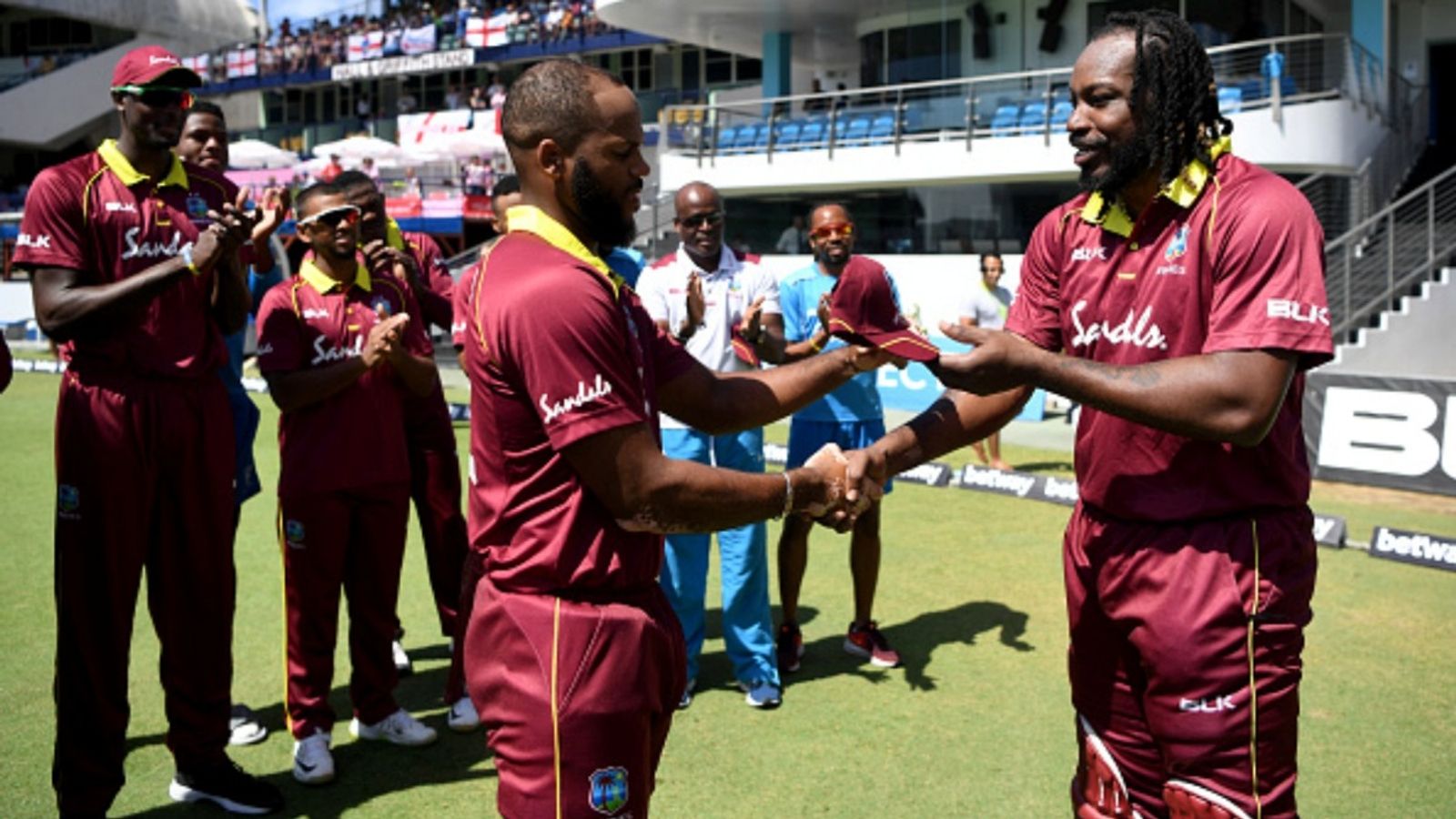 West Indies announce squad for ODI series vs New Zealand, batter who scored Test century in India recalled after 6 years, 2 pacers set for debut Chris Gayle of the West Indies presents John Campbell with his ODI cap ahead of the 1st ODI against England at Kensington Oval on February 20, 2019 in Bridgetown, Barbados.