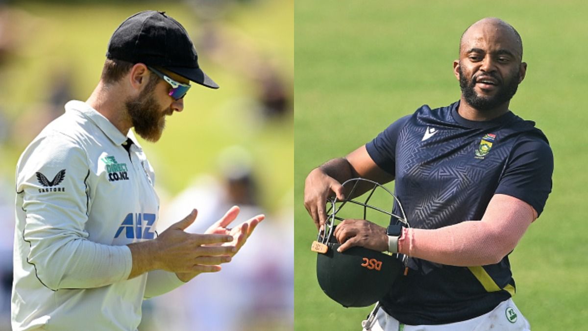 New Zealand's Kane Williamson (L) and South Africa's Temba Bavuma in frame