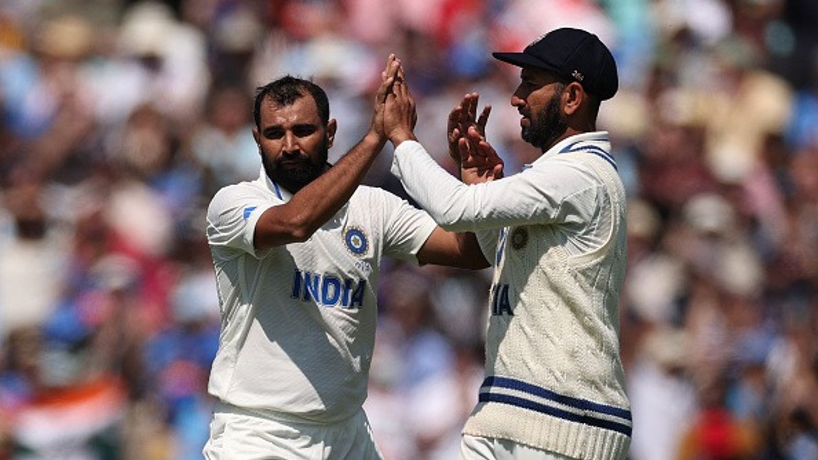 'What’s the plan going forward?': Cheteshwar Pujara school BCCI selectors, team management for Mohammed Shami's exclusion from India's squad Mohammed Shami of India celebrates with Cheteshwar Pujara of India after taking the wicket of Cameron Green of Australia during day two of the ICC World Test Championship Final