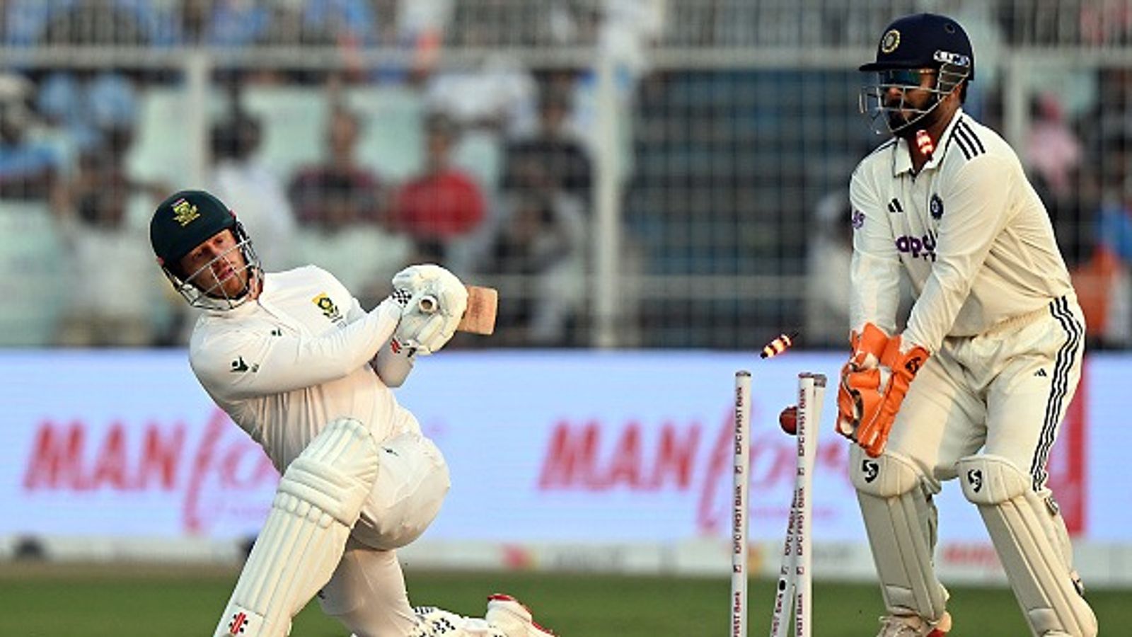 'Whether it is the great Tendulkar or Virat...': Harbhajan Singh slams Eden's pitch for India vs South Africa 1st Test Kyle Verreynne of South Africa being clean bowled by Axar Patel of India during the First Test match in the series between India and South Africa at Eden Gardens on November 15, 2025