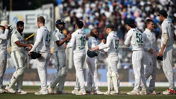 Temba Bavuma (C) of South Africa and Jasprit Bumrah of India (2L) shake hand with player after the First Test match in the series between India and South Africa at Eden Gardens Temba Bavuma (C) of South Africa and Jasprit Bumrah of India (2L) shake hand with player after the First Test match in the series between India and South Africa at Eden Gardens