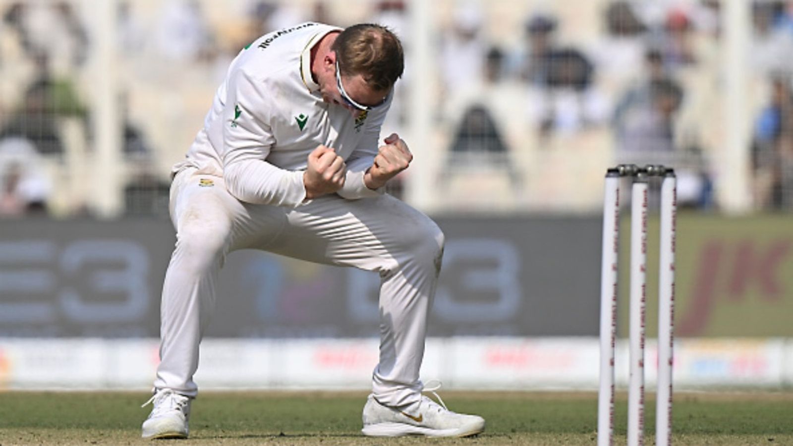 'The Indian media said this game was done and dusted': South Africa's Kolkata hero Simon Harmer recounts 2016 trip to Mumbai that changed his life Simon Harmer of South Africa celebrates the wicket of Ravindra Jadeja of India during the first Test of the series at Eden Gardens on November 15, 2025 in Kolkata, India.
