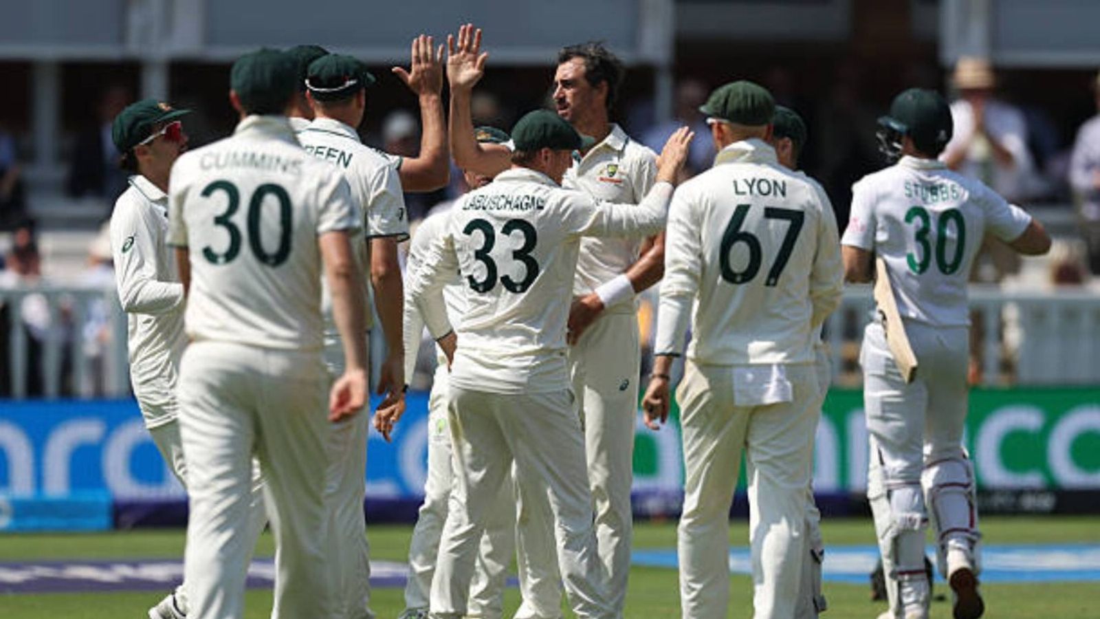 Ricky Ponting picks Australia's XI for first Ashes Test, hands debut to two players Mitchell Starc of Australia celebrates with teammates after taking the wicket of Tristan Stubbs of South Africa during Day Four of the ICC World Test Championship Final between South Africa and Australia