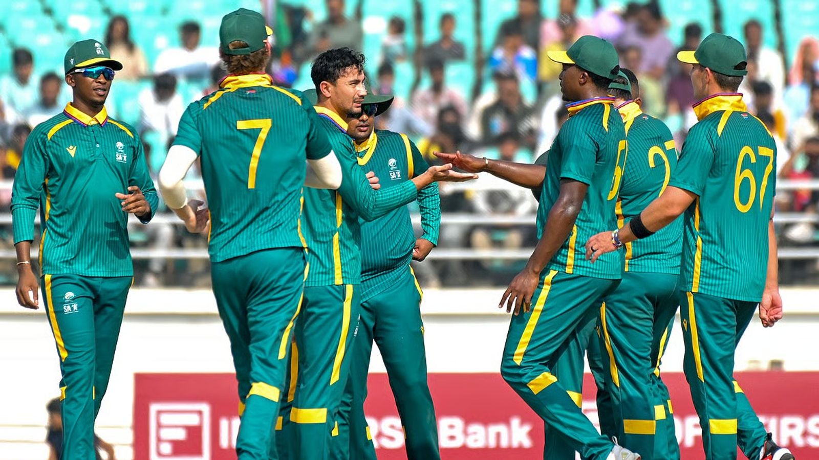 INDA vs SAA, 3rd unofficial ODI: South Africa A avoid series whitewash, defeat India A by 73 runs with massive 242-run opening stand South Africa A players celebrate the wicket of an India A batter