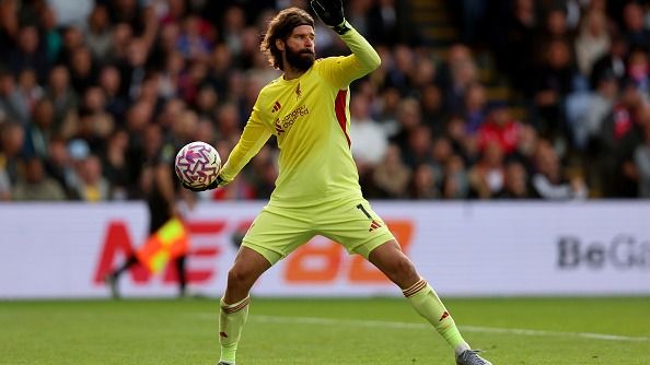 Alisson Becker of Liverpool in action during the Premier League match between Crystal Palace and Liverpool at Selhurst Park on September 27, 2025 in London, England.