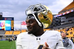 WATCH: Pat McAfee forces Jeremiyah Love on Notre Dame return as star RB hilariously dodges the question SportsTak