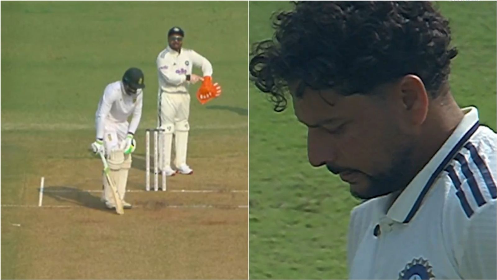 ‘Ghar pe khel rahe ho kya? Mazak bana rakha hai Test cricket ko’: Rishabh Pant furious at Kuldeep Yadav as umpire gives 2nd warning; watch video Rishabh Pant points at his wrist; Kuldeep Yadav at the start of his run-up.