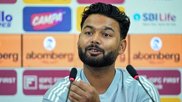 Rishabh Pant speaks during a press conference at the Barsapara Cricket Stadium in Guwahati on November 21, 2025, on the eve of the second Test cricket match between India and South Africa.