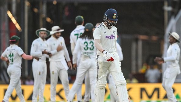 KL Rahul walks back to the pavilion after his dismissal during the fourth day of the second Test cricket match between India and South Africa at the Barsapara Cricket Stadium 
