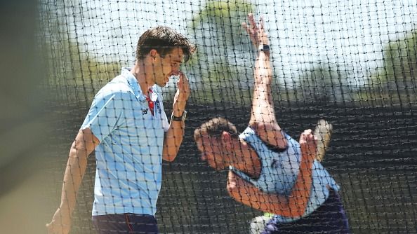 Pat Cummins and Josh Hazlewood bowl during a practice session at Cricket Central on November 25, 2025 in Sydney, Australia. Pat Cummins and Josh Hazlewood bowl during a practice session at Cricket Central on November 25, 2025 in Sydney, Australia.