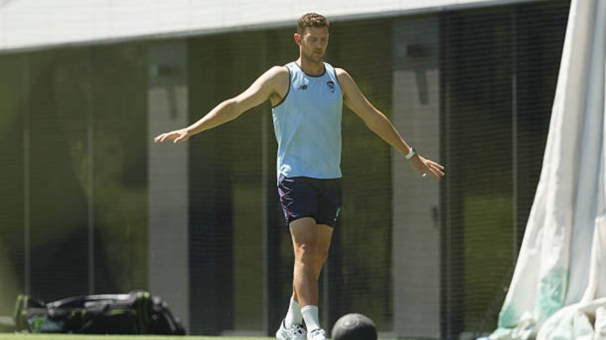 Josh Hazlewood stretches during a practice session at Cricket Central on November 25, 2025 in Sydney Josh Hazlewood stretches during a practice session at Cricket Central on November 25, 2025 in Sydney
