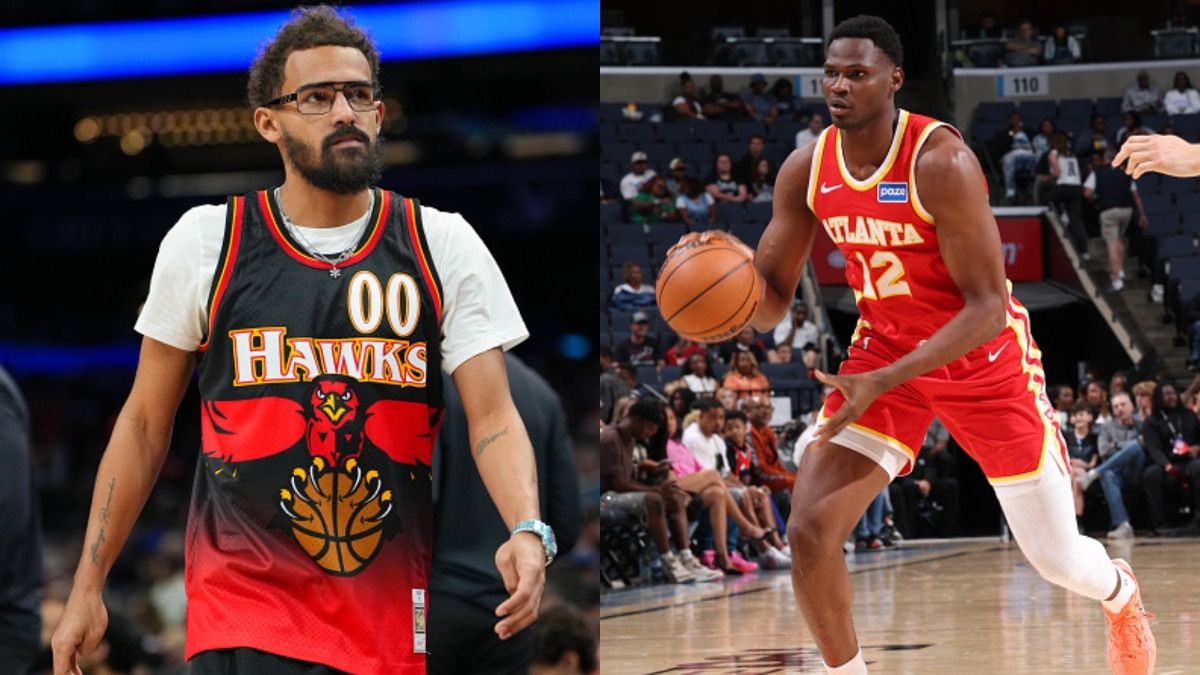 Trae Young and N'Faly Dante of Atlanta Hawks