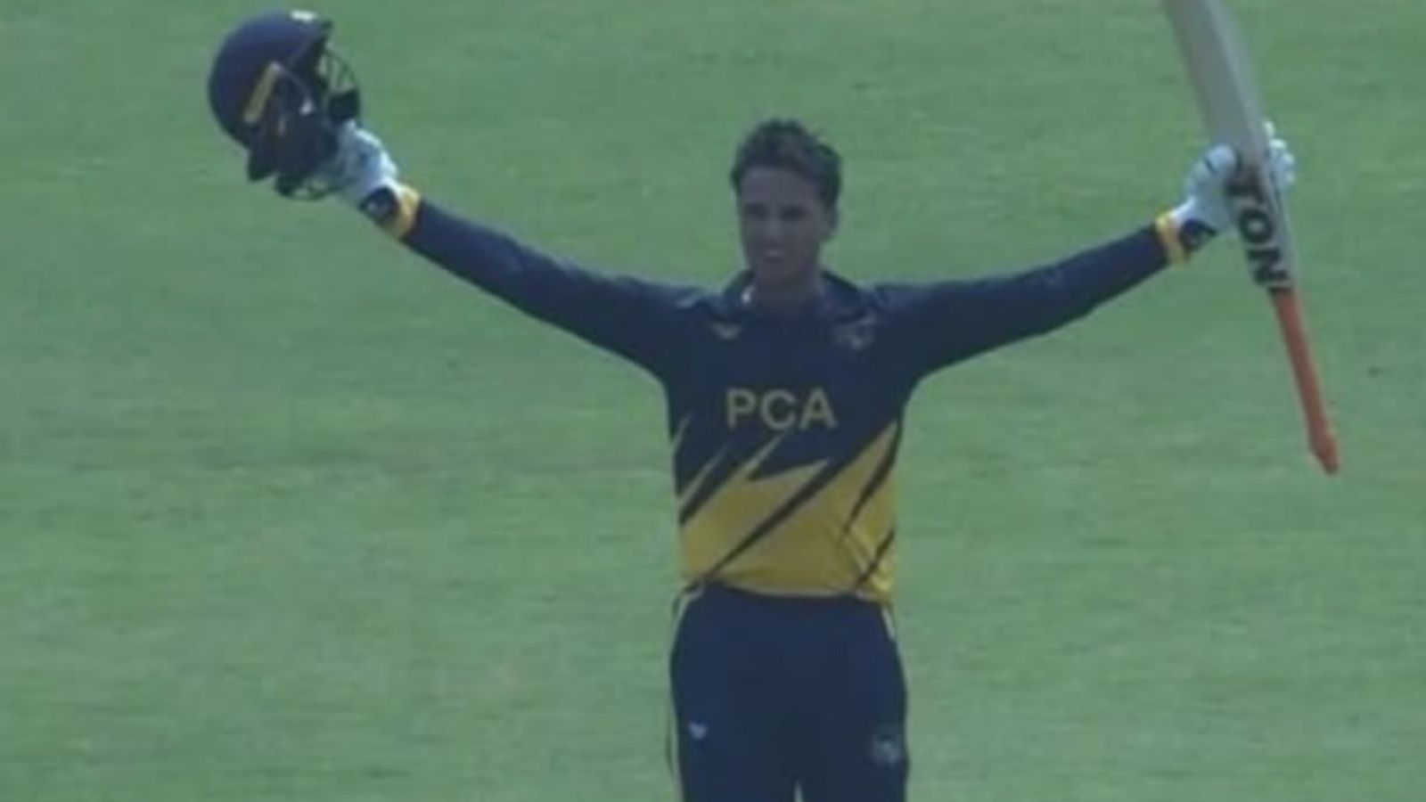 Abhishek Sharma slams 16 sixes in 52-ball 148 against Bengal in SMAT 2025, equals Rohit Sharma, Jos Buttler's rare feat Abhishek Sharma celebrates his century in SMAT 2025 clash against Bengal.