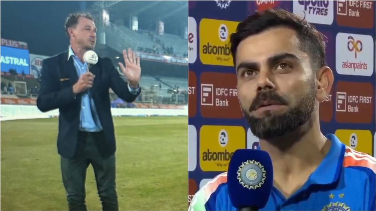 'Most 37 or 38-year-olds hate leaving home but he's mentally young and...': Dale Steyn hails Virat Kohli's resolve after 52nd ODI century Former South Africa pacer Dale Steyn; India's Virat Kohli speaks in post-match presentation.