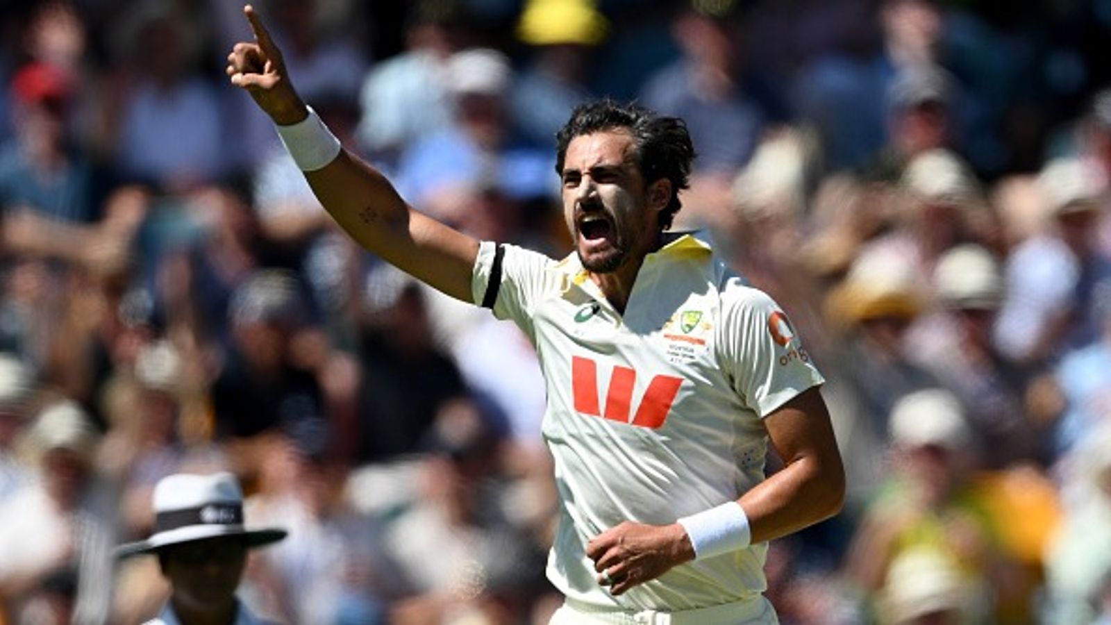 Mitchell Starc reacts after busting Wasim Akram's World Record with roaring six-fer on Day 1 of 2nd Ashes Test against England Australia's pace maestro Mitchell Starc in this frame