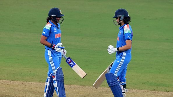 Harmanpreet Kaur of India (L) speaks to team mate Smriti Mandhana (R) during the ICC Women's Cricket World Cup India 2025 Harmanpreet Kaur of India (L) speaks to team mate Smriti Mandhana (R) during the ICC Women's Cricket World Cup India 2025