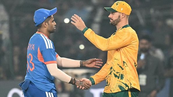 India's captain Suryakumar Yadav (L) and South Africa's skipper Aiden Markram in this frame India's captain Suryakumar Yadav (L) and South Africa's skipper Aiden Markram in this frame
