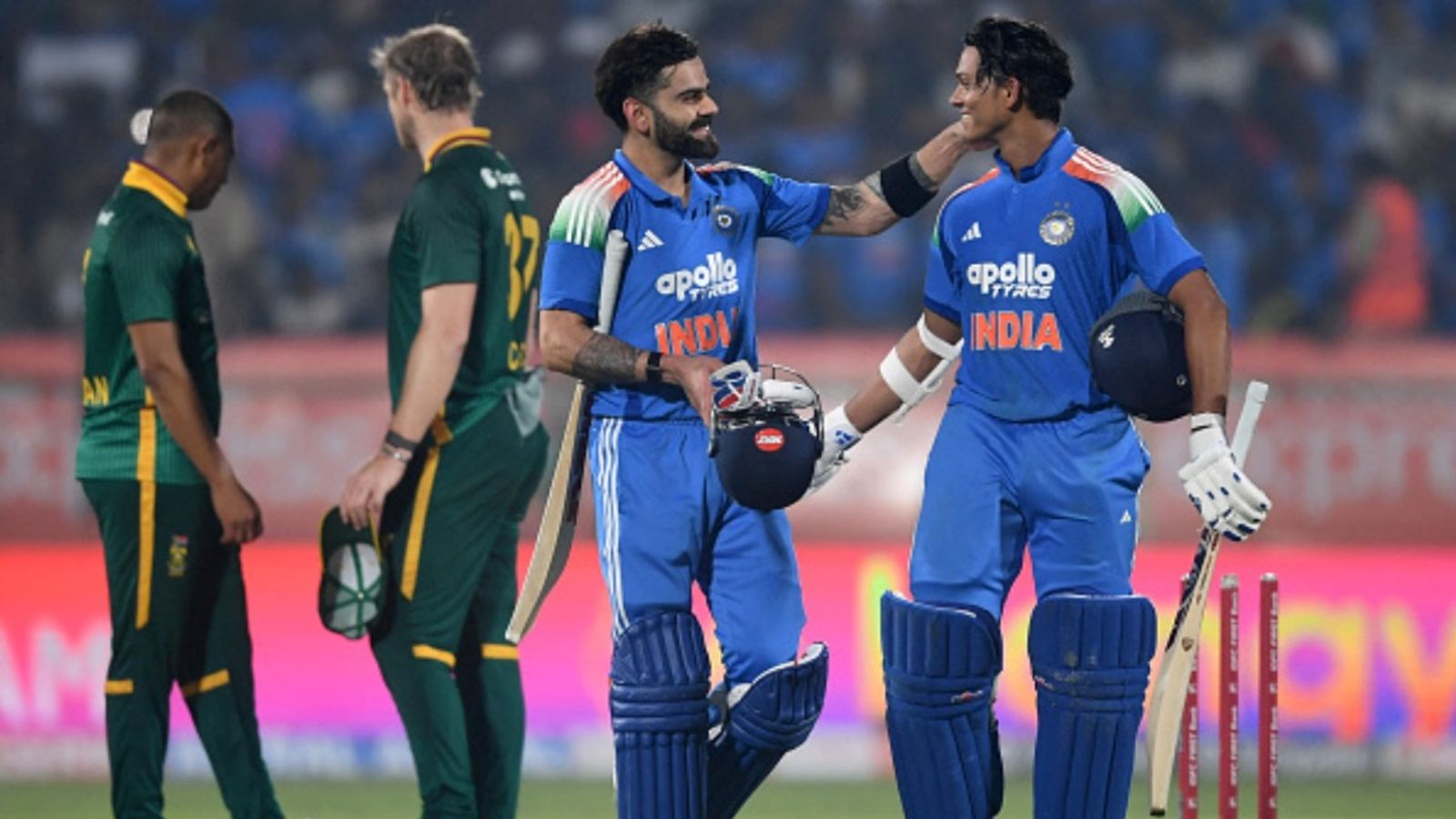 'Paaji's sense of humour is unbelievable': Yashasvi Jaiswal reacts to 'lagan lagi' moment with Virat Kohli after maiden ODI ton India's Virat Kohli (2R) and Yashasvi Jaiswal (R) celebrate after winning the third ODI against South Africa.