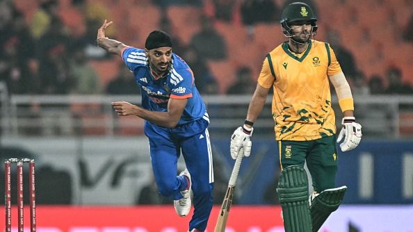 India's ace pacer Arshdeep Singh (L) in action in this frame India's ace pacer Arshdeep Singh (L) in action in this frame