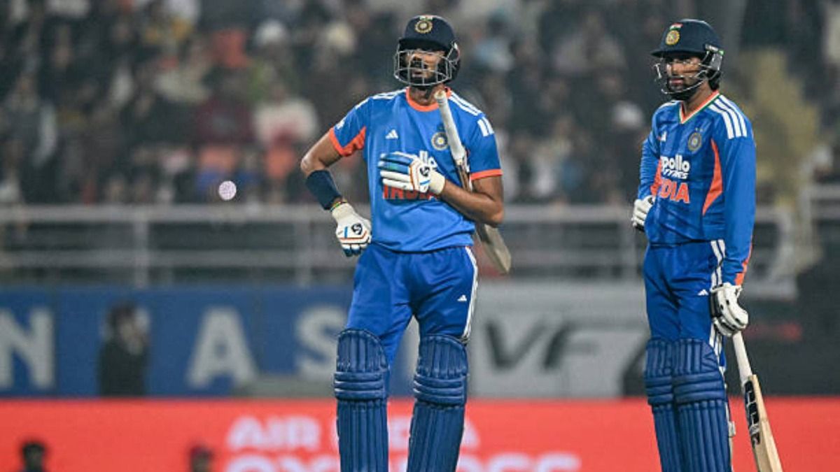 India's Axar Patel (L) and Tilak Varma wait for the third umpire decision during the second Twenty20 international cricket match between India and South Africa India's Axar Patel (L) and Tilak Varma wait for the third umpire decision during the second Twenty20 international cricket match between India and South Africa
