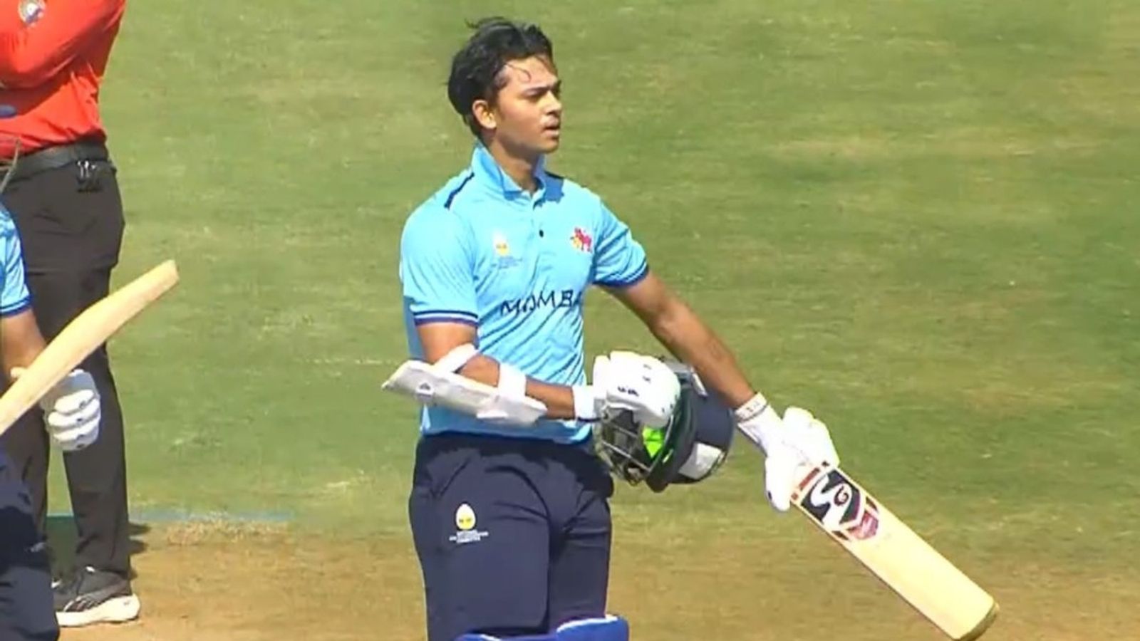 Yashasvi Jaiswal cracks 4th T20 ton, Sarfaraz Khan alerts IPL franchises with 18-ball fifty as Mumbai chase down 235 in SMAT 2025 Yashasvi Jaiswal celebrates his T20 century against Haryana in SMAT 2025.