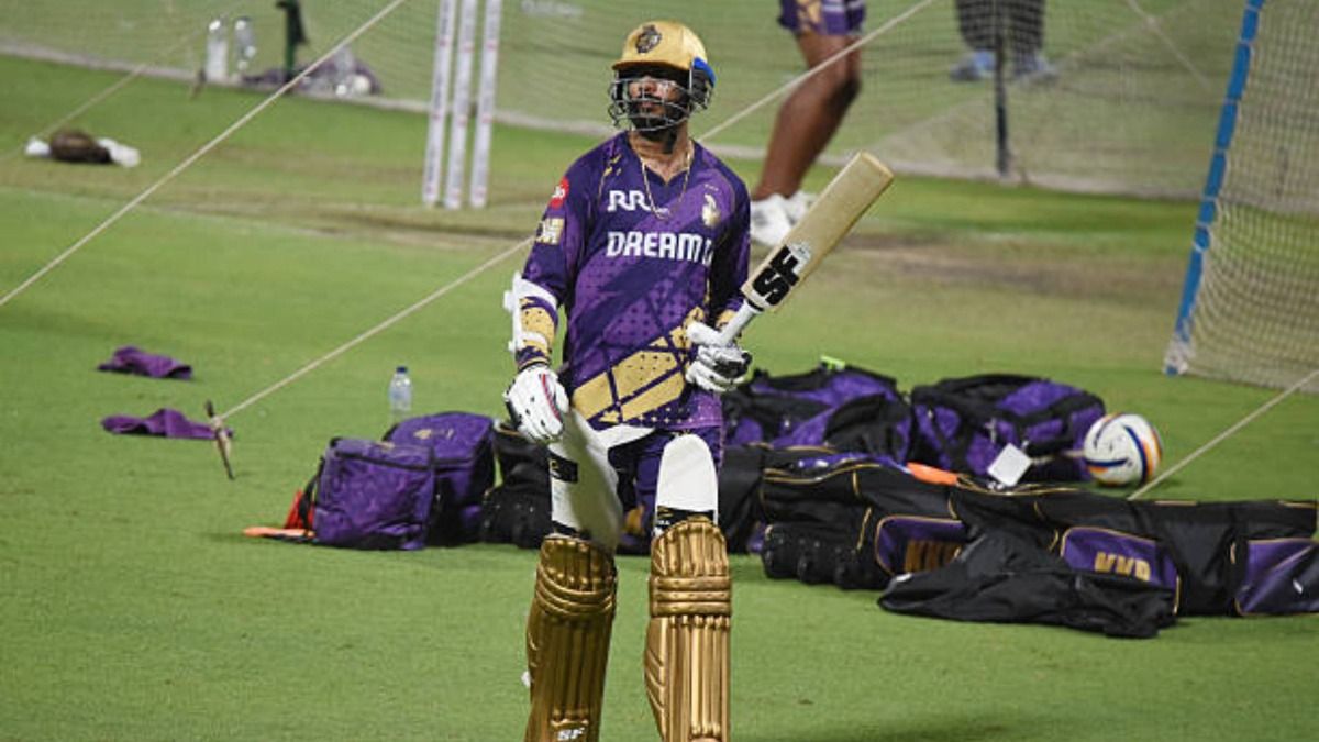 Kolkata Knight Riders' Vice Captain Venkatesh Iyer participates in a practice session ahead of an IPL 2025 match against Sunrisers Hyderabad at Eden Gardens (via Getty)