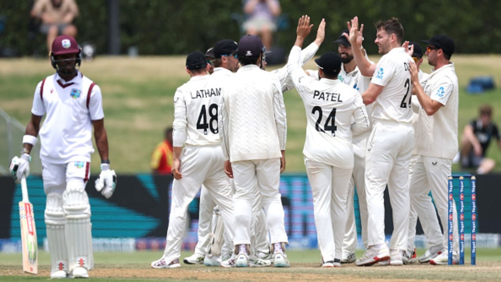 Conway-Latham's historic tons, Duffy's fifer lead New Zealand to massive 323-run win over West Indies, clinch series 2-0 Conway-Latham's historic tons, Duffy's fifer lead New Zealand to massive 323-run win over West Indies, clinch series 2-0
