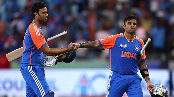 India's star batters Shivam Dube (L) and Suryakumar Yadav in this frame. (Getty)
