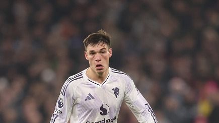 Manuel Ugarte of Manchester United during the Premier League match between Aston Villa and Manchester United at Villa Park on December 21, 2025 in Birmingham, England.