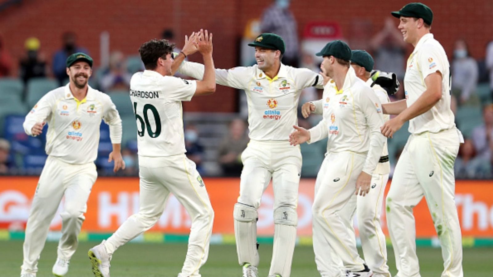 Australia announce squad for Boxing Day Test: Smith back as captain, pacer called up after long absence Jhye Richardson of Australia and his team mates Alex Carey, Steve Smith, Cameron Green, and Travis Head celebrate the last wicket to fall of England to win the Test in the Ashes series at Adelaide Oval on December 20, 2021.