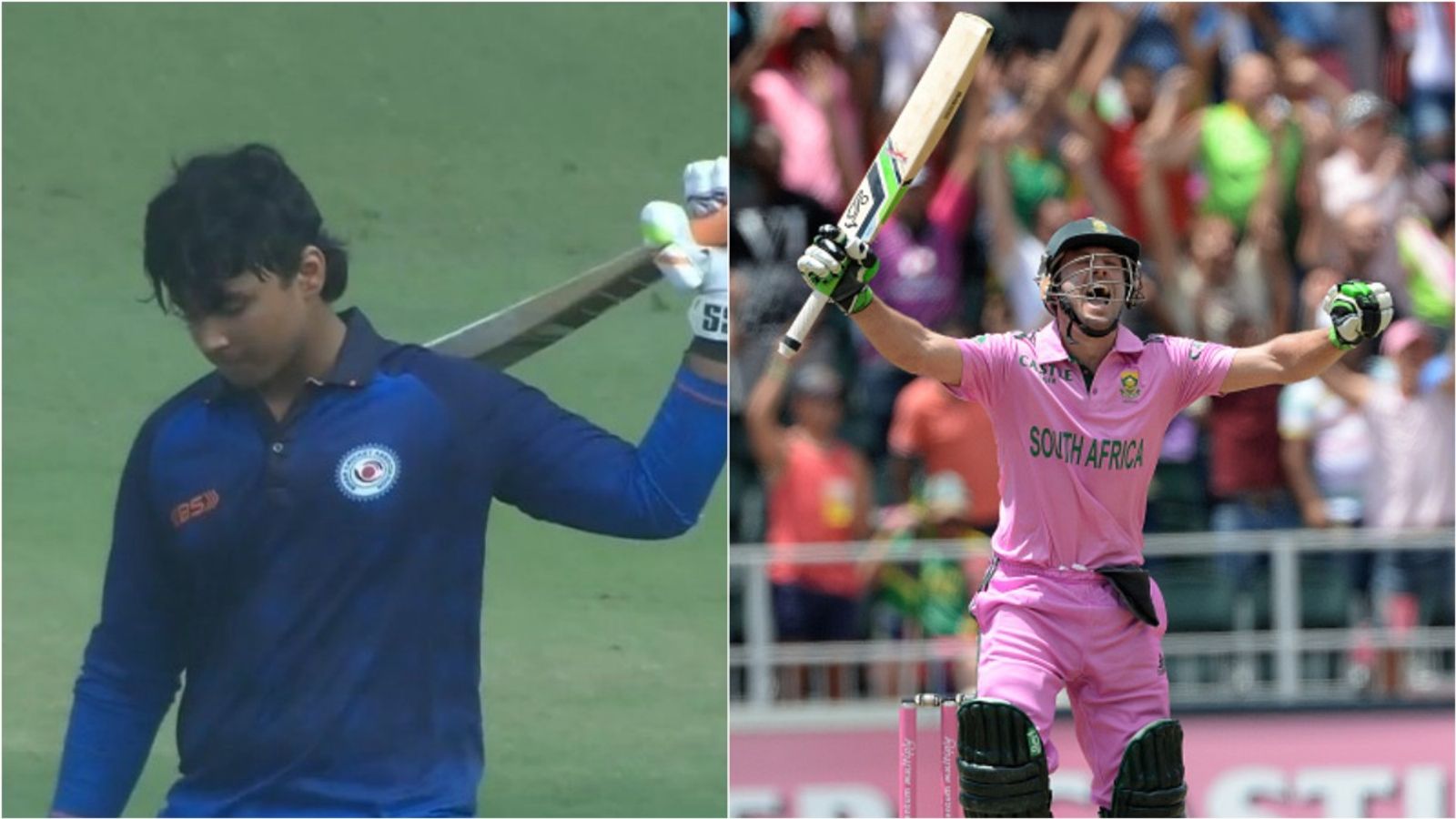 Vaibhav Suryavanshi breaks AB de Villiers' record for fastest 150 by 5 balls, misses double ton by 10 runs Vaibhav Suryavanshi during his 190-run knock against Arunachal Pradesh; AB de Villiers celebrates fastest ever ODI century.