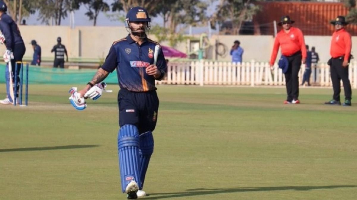 Virat Kohli heads back to the dugout after being dismissed in Delhi's  match against Gujarat in the Vijay Hazare Trophy (via X)