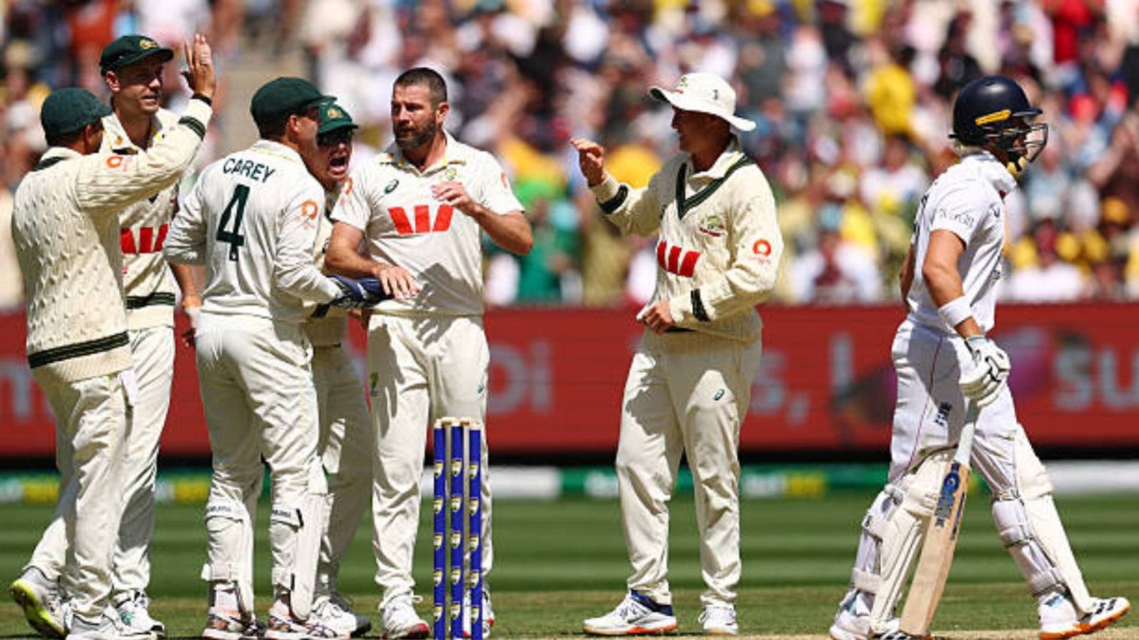The Ashes, 4th Test: Australia bundle out England for 110, take 46-run lead as 20 wickets fall on Day 1 Michael Neser of Australia celebrates the wicket of Jacob Bethell of England during day one of the Fourth Test in the 2025/26 Ashes Series between Australia and England (via Getty)