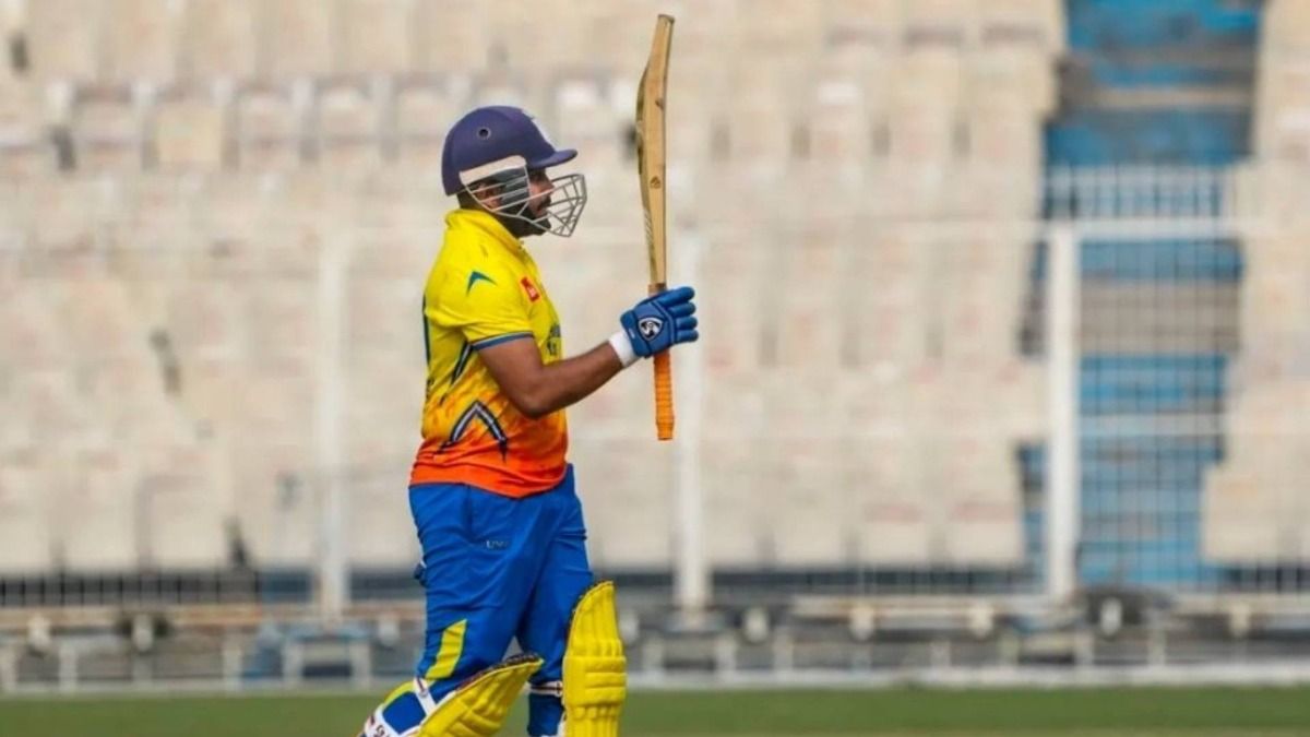 Prithvi Shaw celebrates after scoring a half-century for Maharashtra against Sikkim in Vijay Hazare Trophy (via X)