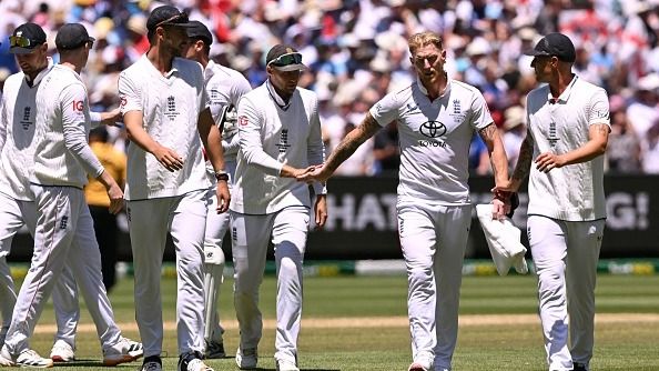 England captain Ben Stokes (2/R) leads his team from the field on Day 2 of the Boxing Day Test. (Getty)