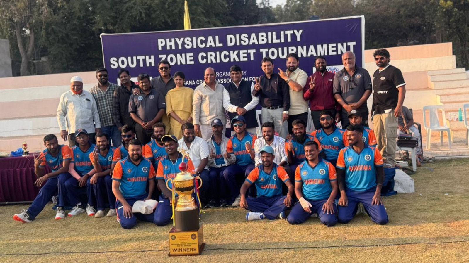 Karnataka crowned champions of South Zone Physical Disability T20 tournament 2025, beating Hyderabad by five wickets in final Karnataka crowned champions of South Zone Physical Disability T20 tournament 2025, beating Hyderabad by five wickets in final