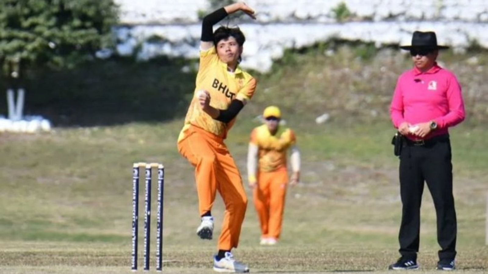 Bhutan spinner Sonam Yeshey becomes 1st bowler in world to take 8-wicket haul in a T20I Bhutan's Sonam Yeshey bowls against Myanmar in a T20I match.