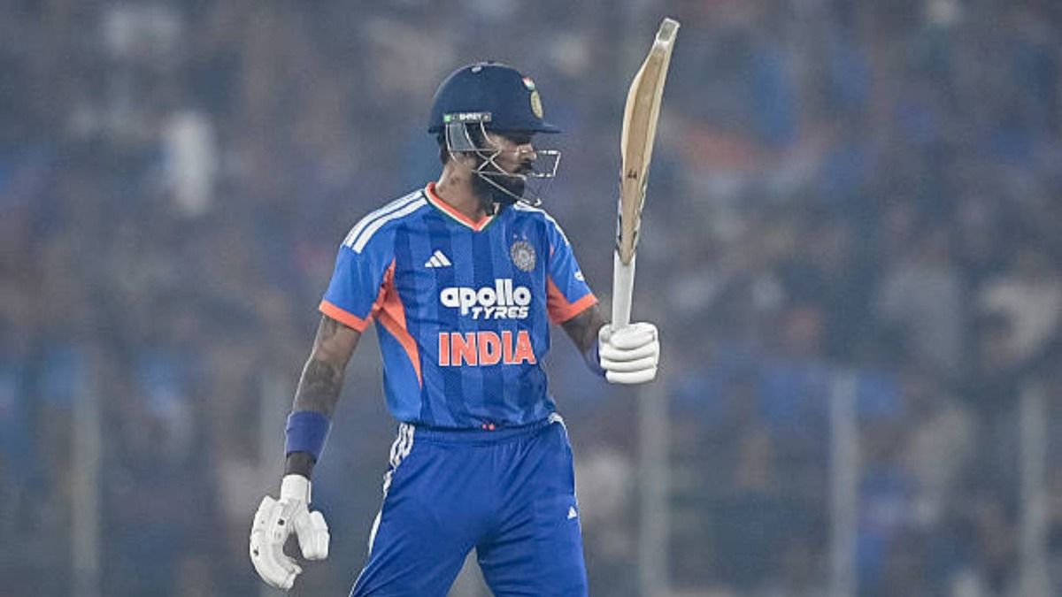 India's Hardik Pandya celebrates after scoring a half-century (50 runs) during the fifth Twenty20 international cricket match between India and South Africa at the Narendra Modi Stadium in Ahmedabad (via Getty)
