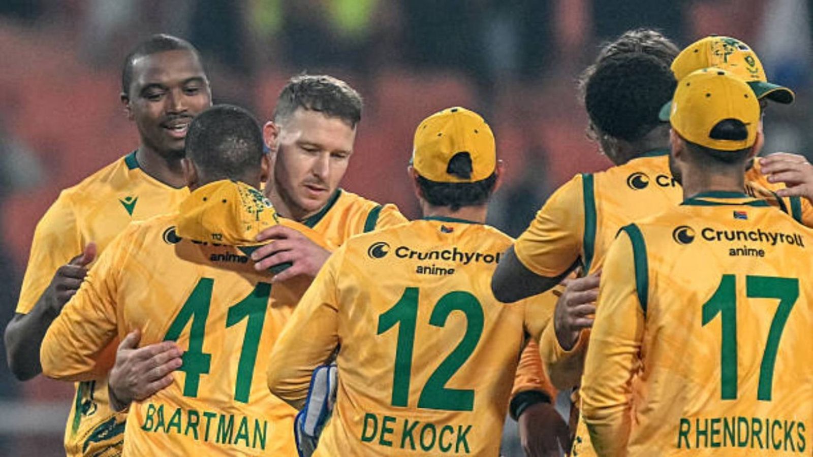 South Africa announce squad for 2026 T20 WC, Rickelton and Stubbs miss out as star pacer returns South Africa's players celebrate after winning the second Twenty20 international cricket match between India and South Africa at the Maharaja Yadavindra Singh International Cricket Stadium (via Getty)