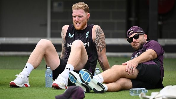 England captain Ben Stokes (L) and head coach Brendon McCullum in this frame. (Getty)