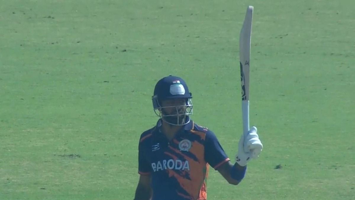 Hardik Pandya celebrates after scoring a century for Baroda against Vidarbha in the Vijay Hazare Trophy (via X) Hardik Pandya celebrates after scoring a century for Baroda against Vidarbha in the Vijay Hazare Trophy (via X)