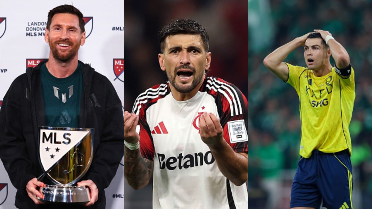 Lionel Messi,Giorgian De Arrascaetaa and Cristiano Ronaldo in the frame.