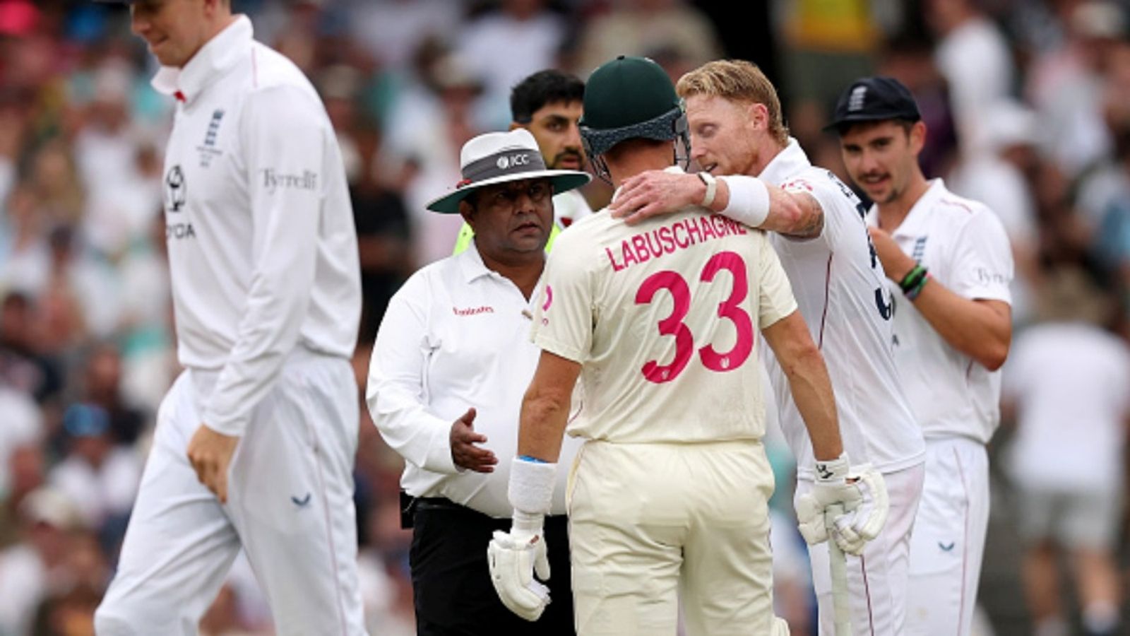 WATCH: Stokes puts his arm around Labuschagne, tells him to 'shut the f*** up' during verbal spat Marnus Labuschagne of Australia and Ben Stokes of England exchange words during Day 2 of the fifth Test in the 2025/26 Ashes series at Sydney Cricket Ground on January 05, 2026.