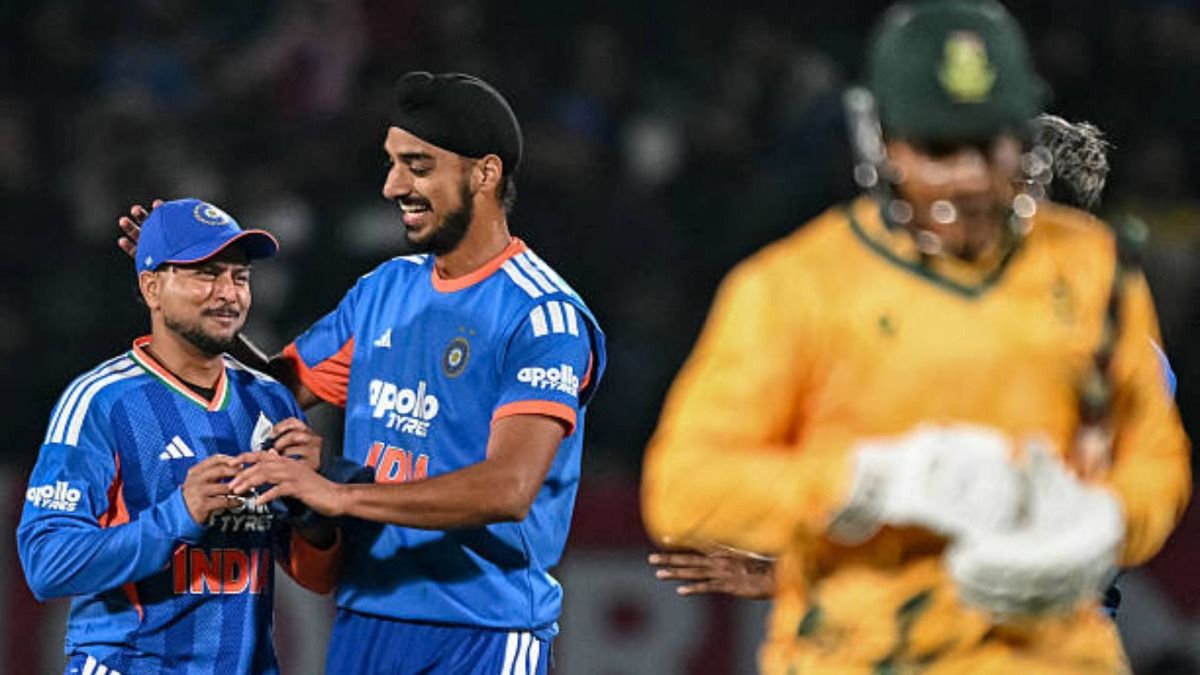 India's Kuldeep Yadav (L) celebrates with teammate Arshdeep Singh after taking the wicket of South Africa's Ottneil Baartman during the third Twenty20 international cricket match between India and South Africa (via Getty) India's Kuldeep Yadav (L) celebrates with teammate Arshdeep Singh after taking the wicket of South Africa's Ottneil Baartman during the third Twenty20 international cricket match between India and South Africa (via Getty)